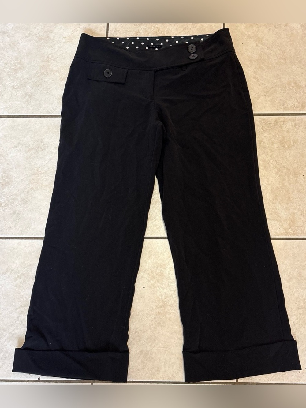 Y2K Office-Siren Black Capri Pants With Polka-Dot Waistband 💕